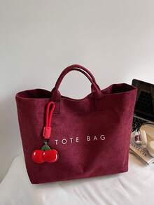 حقيبة يد جلدية سويدية ذات مقبضين مزينة بطباعة الحروف، حقيبة كاجوال كبيرة السعة مريحة وناعمة، مناسبة للنساء للعمل والتنقل والتسوق والجامعة