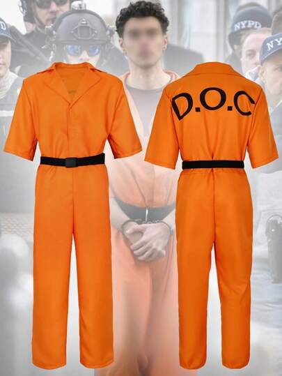 1 Set American Prison Uniform Jumpsuit, Orange Convict Costume For Halloween Cosplay