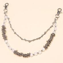1pc New Vintage Fashion Thorn Asymmetric Pearl Chain Accessory, Punk Style Handmade Double-Layer Pants Chain, Suitable For Daily Wear