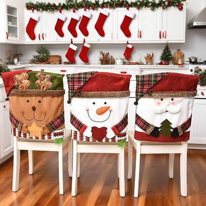 1 pieza/3 piezas Nuevo Funda de silla de muñeca navideño, Decoración navideña, Funda de respaldo de silla de estilo nórdico vintage con gorro de Papá Noel, Funda de silla antideslizante con muñeco de nieve y reno, para decoración del hogar, la cocina y la sala de estar, Decoración de ambiente navideño, Decoración del hogar, Decoración de fiesta, Decoración de habitación, Decoración de estilo rústico