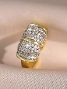 1pc Fantasy Geometric Cubic Zirconia Engagement Rings For Women Hallow Round Cross Copper CZ Wedding Ring For Daily Decoration Anniversary Party Jewelry Gift