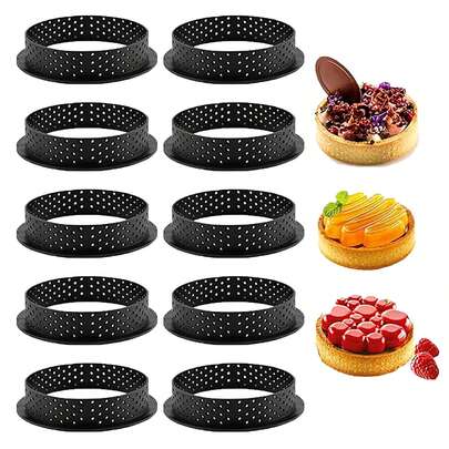 10pcs Molde Tartas Perforado Tartaletas Cortador Circular, tartas de frutas perforadas, quiches, pasteles y mousses, moldes de repostería para la cocina- tartas de queso, panqueques, pasteles, herramientas de horneado manual de rosquillas