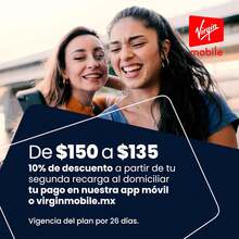 Chip Virgin Mobile 150| 15 GB totales +  ilimitado (Tarjeta SIM física)| 7 GB libres (Comparte Internet)| 1 GB de video| 7 GB Redes sociales y apps| ILIMITADAS:  y Música