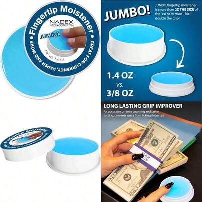 Nadex Jumbo 1.41 Oz Pack Fingertip Moistener Pads Blue NonSlip Counting Cash Bills Separating Documents Finger Moisturizer  Greaseless Odorless Pad For Office/Home