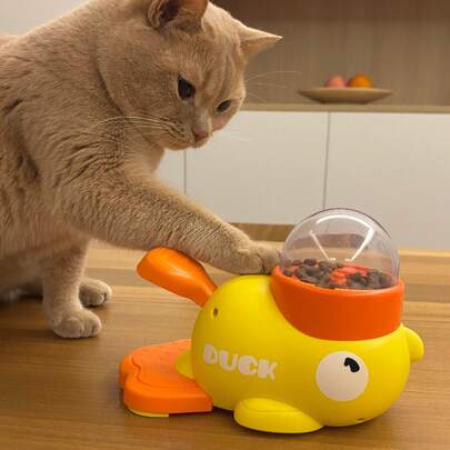 1件装可爱小鸭陶瓷加高猫碗宠物慢食碗加高猫食碗带护颈支架含水盘零食盘适用于干湿宠物粮一体式颜色随机