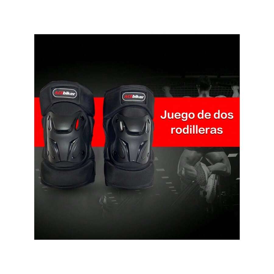 1 par de rodilleras y coderas ajustables - Absorción de impactos, retención de calor, equipo de  con cierres de  y almohadillas de goma esponjosa, negro con ribete rojo, apto para motociclismo y deportes al aire libre | Diseño elegante en negro | Almohadillas de goma esponjosa, protegen eficazmente las rodillas y aumentan la  al conducir. - Negro - Ver 1