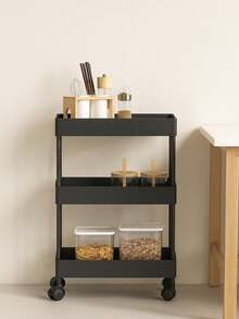 Carrito Metálico Multifuncional de 3 Niveles, Organizador Práctico y Duradero - Negro - Ver 4