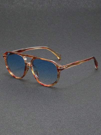 1pc Men's Classic Square Double Bridge Minimalist Fashion Glasses (Suitable For Driving, Travel, Casual, Vacation, Outdoor, Sports, Daily Use)