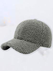 Classic Autumn/Winter New Solid Color Hat, Faux Lambswool Fashionable Baseball Cap, Unisex Versatile Korean Style, Face-Slimming, Stylish Casual Party Street Polyester Fleece Decoration Cap