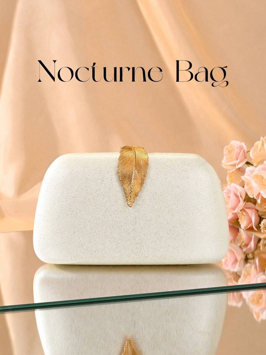 Túi cầm tay dạ hội màu trắng cổ điển dành cho nữ có móc khóa kim loại hình lá, túi dự tiệc hình hộp, túi xách cưới, túi đeo vai có dây xích, túi đựng váy trang trọng - trắng - Xem 1