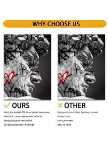 Impression sur canevas d'art inspirée du graffiti de David de Michel-Ange - Affiche moderne sans cadre dans un style art déco en orientation portrait pour la décoration intérieure - Œuvre d'art pour le salon, la chambre, le bureau à domicile - Décoration murale à l'encre