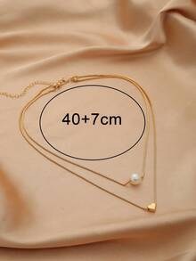 Faux Pearl & Heart Decor Layered Necklace