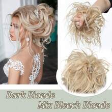 Natural Soft Messy Bun Hair Extensions X-Large Scrunchie Updo Cover Hair Elastic Band Wrap On Ponytail Hair Extensions Synthetic Straight Tousled Chignon Bleach Blonde Highlight Ombre Color Hairpiece Pony Tail Hair Piece For Women Halloween Party Daily Wedding - 彩色 - 查看 33