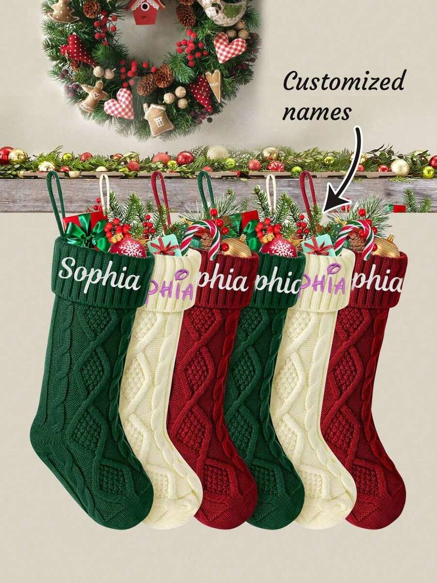 One Personalized Christmas Stocking With Name, Custom Christmas Stocking, Home Christmas Decoration, Christmas Family Gift, Versatile, Durable, Decorative, Exquisite And Lovely, Colorful, Customizable, Personalized, Unique, Personalized Christmas Gift,Christmas Gift Supplies - Multicolor - View 1
