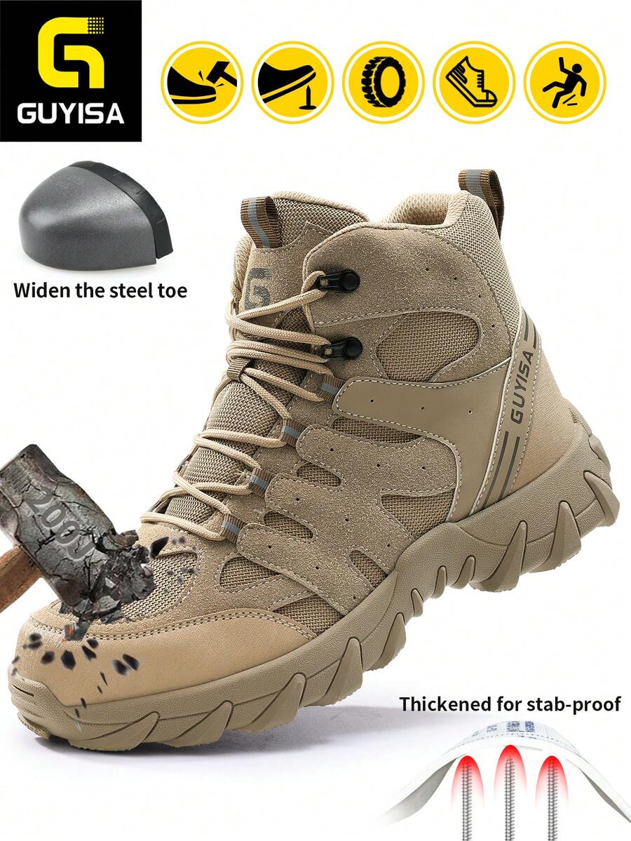 GUYISA 秋冬新款安全鞋钢头防砸防刺穿时尚高帮男士四季矿山靴建筑靴钢丝布防刮