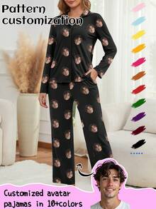 Customized Women Pajama Set, Personalized With Pet/Character/Portrait, Holiday/Bestie Gift, Winter