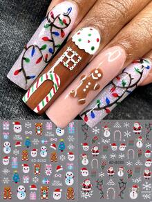 Christmas Santa Claus Nail Stickers 5D Self-Adhesive Snowman Candy Cane Elk Tree Flower Design Nail Art Supplies Winter Xmas Nail Sticker Nail Art For Women Girls DIY Decorations Decor