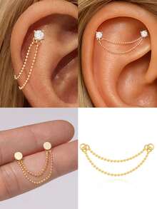 1Pc Chain Tassel Accessories 925 Sterling Silver Earring For Women Classic Minimalist Jewelry Gift For Her Christmas Gift Fine Jewelry - Multicolor - View 8