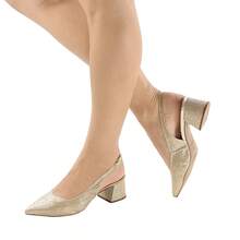 Open-Back Pumps, Women's Slingback, Low Thick Heel, Metallic Shine, Glitter, Wedding, Party, Christmas, Comfortable, Casual Fashion - 金色 - 查看 6