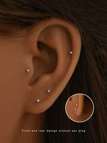 2pcs 925 Sterling Silver Ear Sticks, Women's Gold Stud Earrings Sleep Without Taking Them Off, Hypoallergenic Earrings Set - Smooth Ear Sticks - View 2