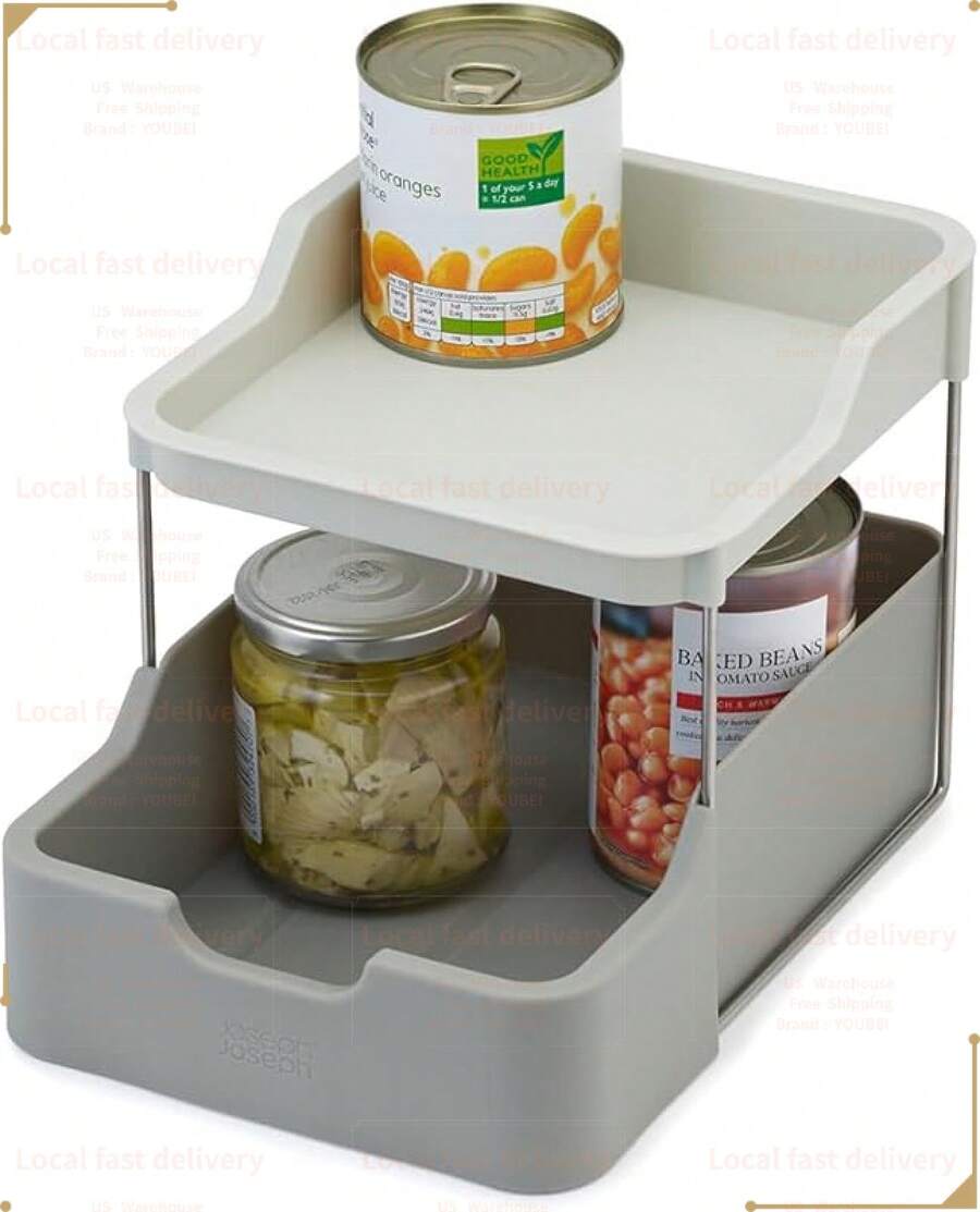 Local Devery-YOUBEI-Joseph Joseph Duo 2-Tier Board Organiser With Drawer, Kitchen And Storage Organiser For Spices, Packets And Cans, Grey - Xám - Xem 1