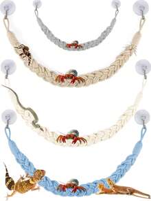 Handmade Woven Climbing Toy For Hermit Crabs, Curtain Rope Hooks, Knitted Woven Pieces, Hermit Crab Climbing Rope, Climbing Animal Rope With Hooks And Suction Cups, Suitable For Hermit Crab Ladder, Hermit Crab Habitat Decor, Lizard, Gecko, Snake, Tree Frog