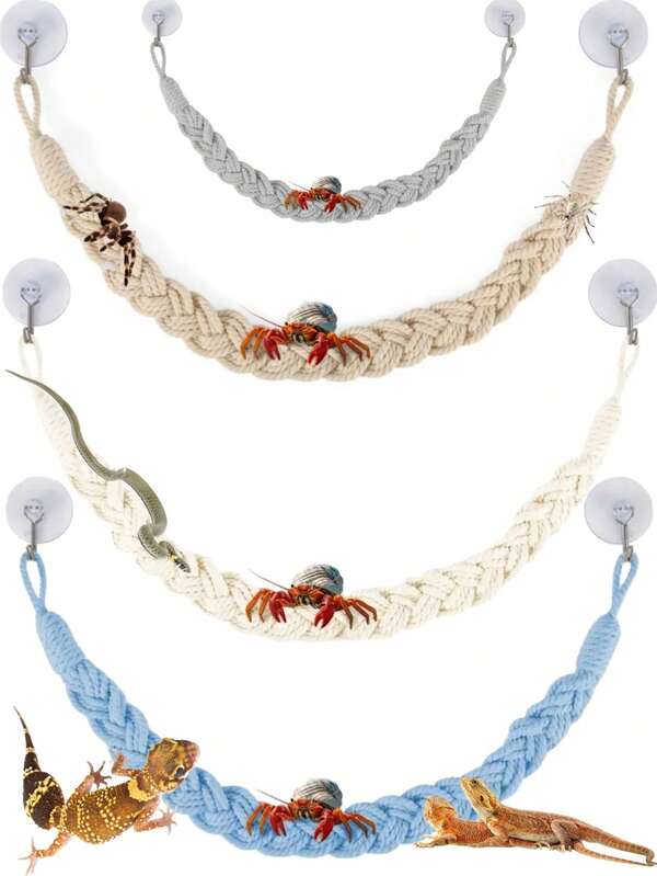 Handmade Woven Climbing Toy For Hermit Crabs, Curtain Rope Hooks, Knitted Woven Pieces, Hermit Crab Climbing Rope, Climbing Animal Rope With Hooks And Suction Cups, Suitable For Hermit Crab Ladder, Hermit Crab Habitat Decor, Lizard, Gecko, Snake, Tree Frog