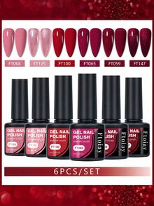 6pcs Gel Nail Polish Set, Long-Lasting Low Allergy, UV/LED Soak-Off, Neutral Shiny Red Tones, Alcohol-Free Nail Gel Kit, Suitable For DIY Manicure And Salon Use - 01 - View 14