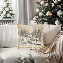 4PCS Vintage Christmas Pillow Cover, Christmas Tree Reindeer Snowman Decorative Cushion Cover, Merry Christmas, Cottage Winter Holiday Home Decor, Suitable For Sofa Living Room Bedroom, Single-Sided Without Pillow Insert.