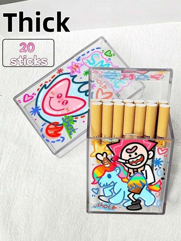 1pc Cute Cartoon 20 Cigarettes Capacity Transparent Flip-Top Cigarette Case, Creative Gift For Women And Men