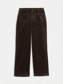 1pc Women Solid Color Corduroy Pocket Button Zipper Slim Fit Pants, Suitable For School, Vacation, Spring/Autumn/Winter - 摩卡棕 - 查看 3
