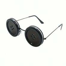 Coralin Buttonhole Glasses - Tim Inspired Iconic Cat Eye Design With Expressive White Lenses And Black Frame - Comfortable Role Play, Halloween, Theme Party Costume Accessories - Officially Inspired Coralin Movie Glasses - 黑色 - 查看 3