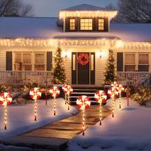5-Piece Solar Christmas Path Lights, 8 Lighting Modes - Candy Lollipop Style With Red & White LEDs - Indoor/Outdoor Use For Lawn, Patio & Garden Christmas Decoration XMAS Decor Christmas Tree Gift Decor Thanksgiving Wedding Home Decor Home Decor Fall Decor Autumn Decor Birthday Decorations For Gifts Party Supplies Indoor Outdoor Garden Holiday Festival Decor Halloween Decor Wall Decor Halloween Ornaments
