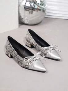 Plus Size Women's Fashion Leopard Print Bow Decor Slip-On Elegant Comfortable Flats