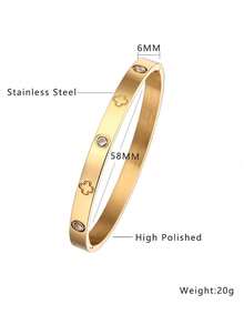 1pc Classic Open Titanium Steel Non-Fading Bracelet, Men's Four-Leaf Zirconia Stone Bracelet, Men's Jewelry - Four-leaf Clover Bracelet - View 4