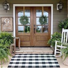 KaHouen Alfombras de algodón a cuadros 35.4 x 59 pulgadas alfombras a cuadros lavables en blanco y negro alfombra tejida alfombra de piso para puerta de bienvenida porche cocina/baño (3 x 5