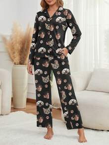 Printstory Custom Women's Pajama Set, Can Print Any Pattern, A Personalized Gift, Perfect For Family, Friends, And Holiday Gatherings - Black - View 5