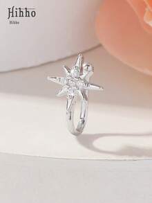 Hihho 1pc Fashionable U-Shaped Nose Ring, Sparkling Zirconia Embedded 8-Pointed Star Design Nose Piercing Jewelry