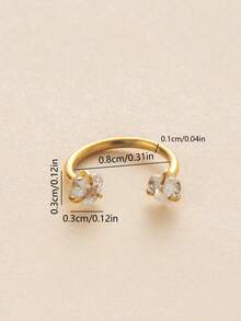 时尚金条鼻环，镶嵌立方氧化锆心形设计 - 双头 C 形耳环 - 低过敏性鼻饰，优雅女士礼物，情人节、母亲节佳选 - 金黃色 - 查看 4