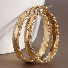 1pair Fashionable Stainless Steel Gold Hoop Earrings With Simple Patterned Design For Women's Daily Wear Clothing & Accessories - Vàng - Xem 3