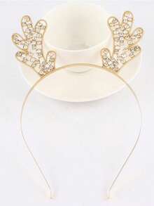 1pc Children's European And American Fashion Deer Horn Hair Hoop Alloy Headpiece Party Decoration Christmas Day Water Diamond Hair Decoration Deer Horn Headband, Suitable For Children's Christmas Matching Use