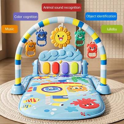 Thảm chơi tương tác cho bé có đàn piano, thảm nhạc đệm mềm - Thảm chơi hoạt động nằm sấp cho trẻ sơ sinh và trẻ nhỏ từ 0-12 tháng tuổi - Phát triển kỹ năng vận động và phối hợp - Tương thích với hệ thống BabySMART - Xanh lá/Xanh dương/Vàng (Không bao gồm pin), Thiết kế hình động vật dễ thương, Bề mặt chơi, Thiết yếu cho trẻ sơ sinh