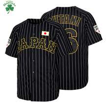 MEAN MACHINE Men's #16 Ohtani Japan Samurai Black Pinstriped Baseball Jersey,Letter Embroidery Baseball Clothing,World Baseball Classic Fan Gift - 黑色 - 查看 1