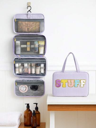 大号挂钩式洗漱包 防水折叠手提包 旅行化妆品剃须刀收纳包 女士化妆包 学生用品 大学宿舍学生洗漱包 旅行浴室大容量男士