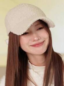 Classic Autumn/Winter New Solid Color Hat, Faux Lambswool Fashionable Baseball Cap, Unisex Versatile Korean Style, Face-Slimming, Stylish Casual Party Street Polyester Fleece Decoration Cap