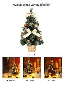 1 pièce Sapin de Noël de 40 cm, petit sapin de Noël artificiel avec 30 lumières à guirlande électrique, sapin de Noël de table avec pommes de pin et boules de Noël comme ornements pour les décorations de Noël et du Nouvel An