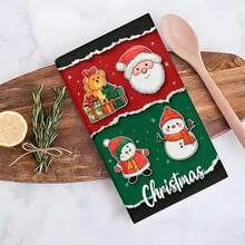 2 piezas/100 piezas Paños de cocina y paños de platos con estampado de temática navideña, adecuados para decoración de interiores en restaurantes, cocinas, baños, decoración de fiestas y regalos navideños. Pueden ser entregados como regalos de Navidad.