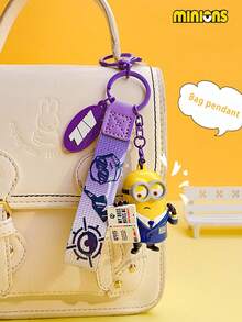 1pc Minions Cartoon Keychain Pendant, Fashionable Metal Hanging Decoration Suitable For Keys, School Stationery, Bags And Other Hanging Accessories