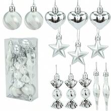 Set di decorazioni natalizie con palline a righe simili ai bastoncini di zucchero, cuori, stelle e decorazioni di varie forme - kit di decorazioni per albero di Natale in plastica lucida con ganci per appendere per Natale, Capodanno, feste del Ringraziamento (senza piume/neve), decorazioni natalizie, decorazioni per albero di Natale, decorazioni natalizie a forma di bastoncino di zucchero, palline di Natale, ornamenti per albero di Natale, decorazioni natalizie a forma di caramella, decorazioni per albero di Natale, decorazioni natalizie rosse, palline di Natale