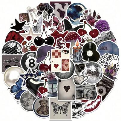 50pcs Aesthetic Stickers, Watercolor Stickers, Y2K Stickers, Y2K Dark Gothic Stickers, Urban Style Stickers, Y2K Gifts, Retro Stickers, 90s Stickers, Waterproof Vinyl Stickers, Suitable For Envelopes, Water Bottles, Computers, Laptops, Phones, Luggage, Notebooks, Refrigerators